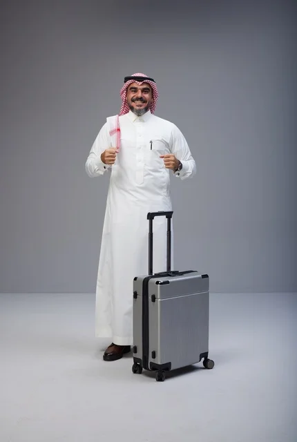 رجل سعودي بالزي التقليدي مع حقيبة سفر