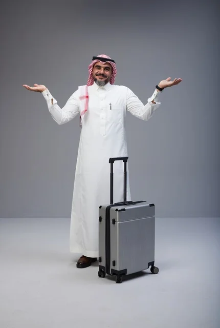 رجل سعودي بالزي التقليدي مع حقيبة سفر