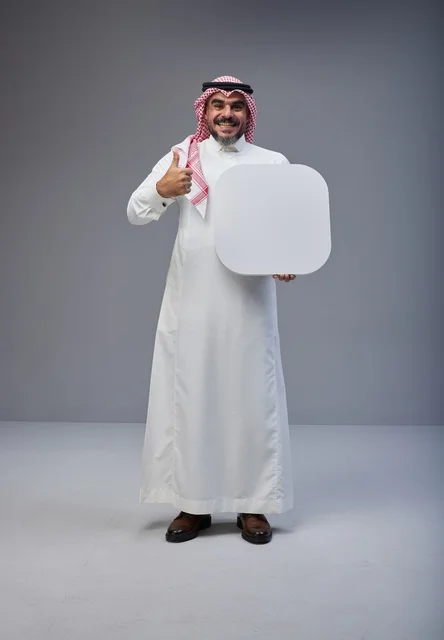 Saudi Man Holding Blank White Board with Thumbs Up