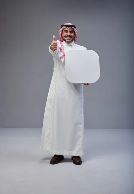 Saudi Man Holding Blank White Sign with Thumbs Up