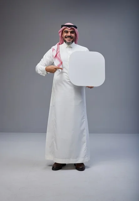 Saudi Man Holding Blank White Board in Studio