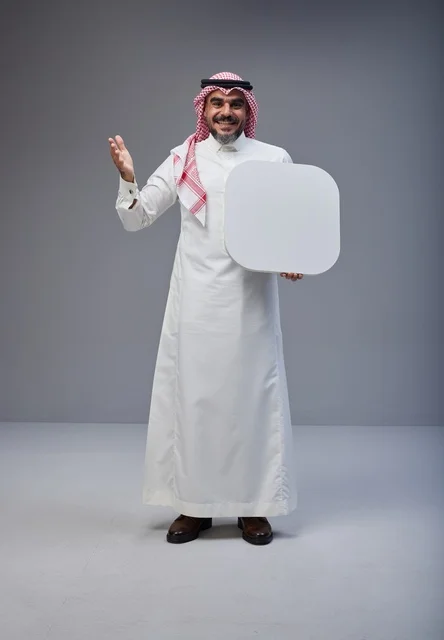 Saudi Man Holding Blank White Placard in Studio