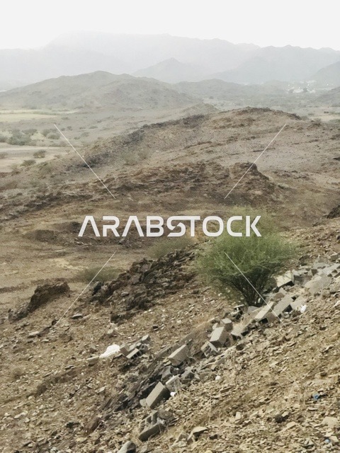 مناظر الجبال الصخرية والتضاريس الجافة في الباحة