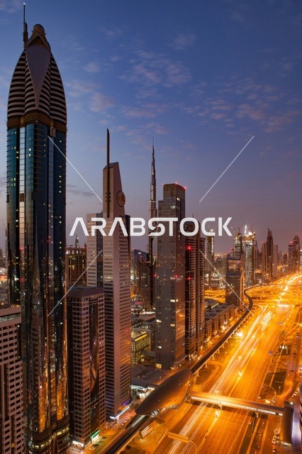 Dubai Skyline Sunset Sheikh Zayed Road