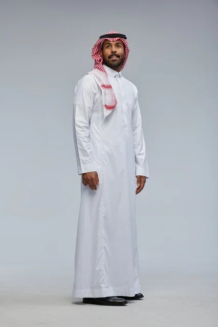 Saudi Man in Traditional Thobe and Shemagh Studio Shot