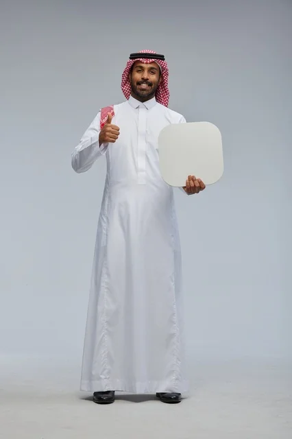 Saudi Man Holding Blank Sign with Thumbs Up