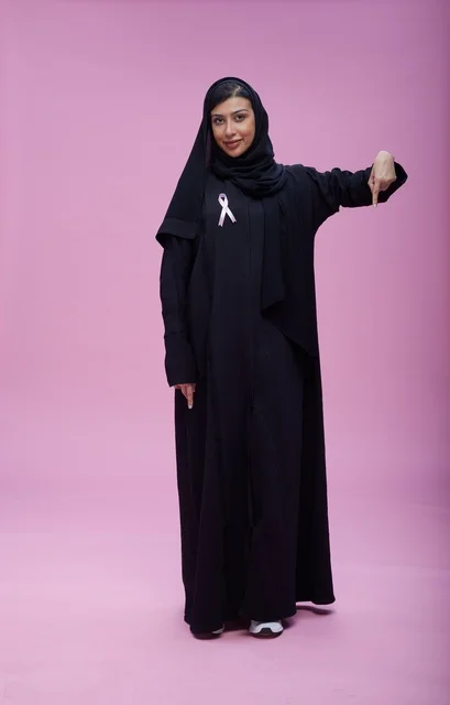 Saudi Woman Breast Cancer Ribbon Pink Background