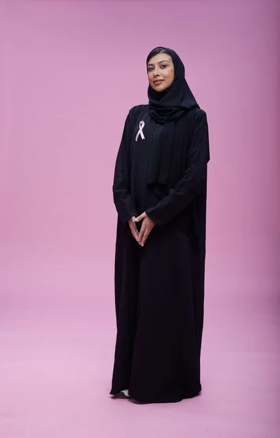 Saudi Woman with Breast Cancer Awareness Ribbon