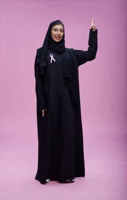 Saudi Woman with Breast Cancer Awareness Ribbon