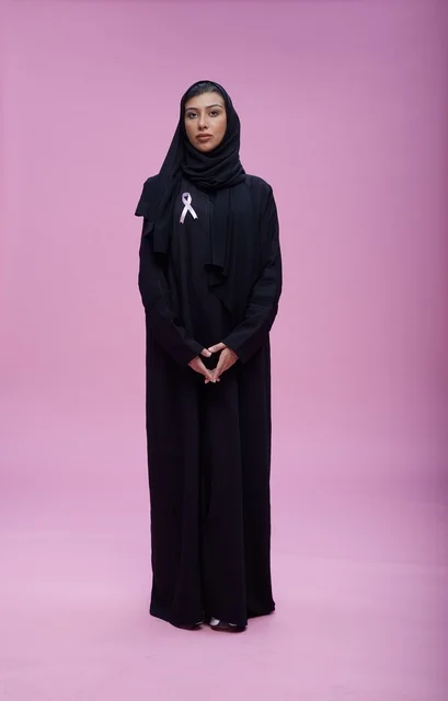 Saudi Woman Wearing Breast Cancer Awareness Ribbon