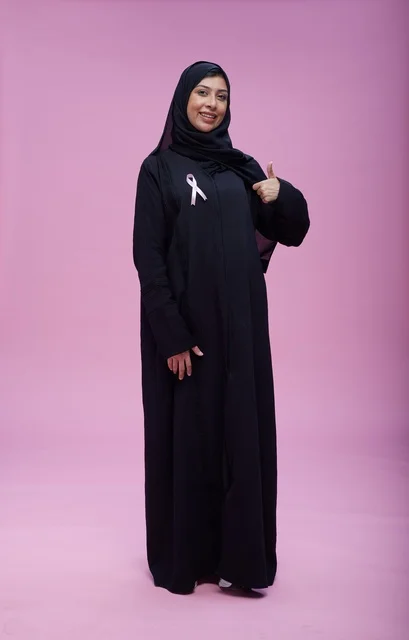 Saudi Woman with Breast Cancer Awareness Ribbon