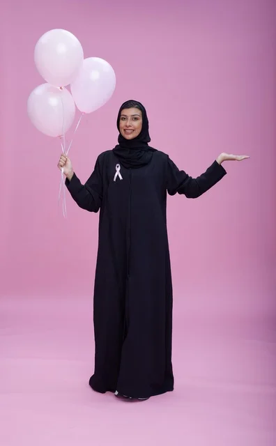 Saudi Woman Pink Ribbon Breast Cancer Awareness Balloons
