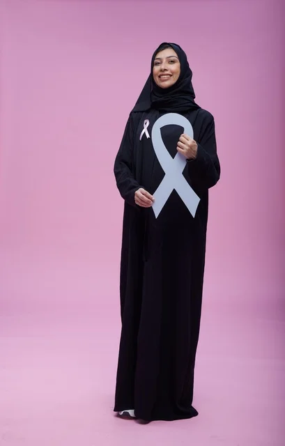 Saudi Woman Breast Cancer Awareness Ribbon Pink Background