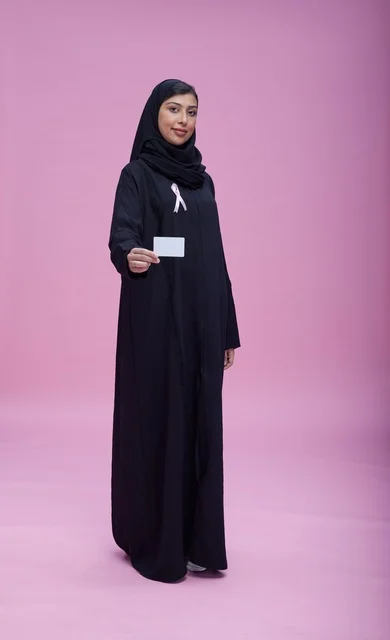 Saudi Woman Breast Cancer Awareness Pink Background