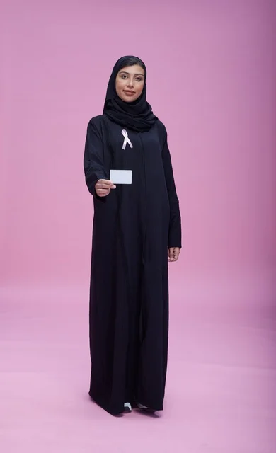 Saudi Woman Breast Cancer Awareness Ribbon Pink Background