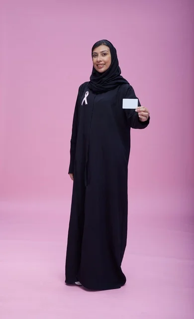 Saudi Woman with Breast Cancer Awareness Ribbon