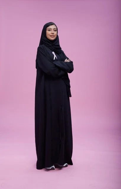 Saudi Woman Pink Ribbon Breast Cancer Awareness Pink Backdrop