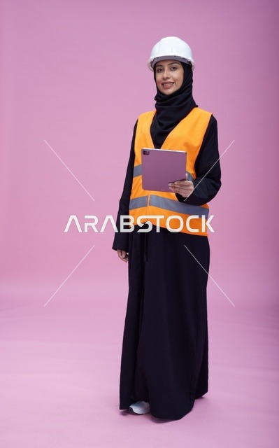 Saudi Female Engineer with Tablet in Studio