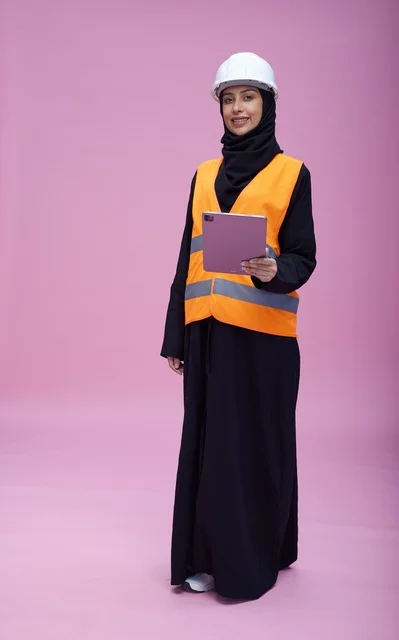 Saudi Female Engineer with Tablet in Studio