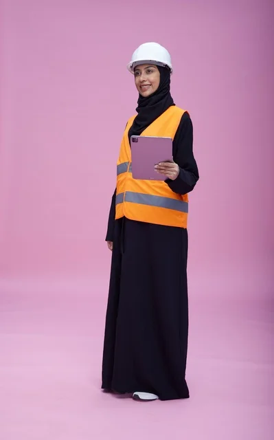 مهندسة سعودية تستخدم تابلت في سترة السلامة
