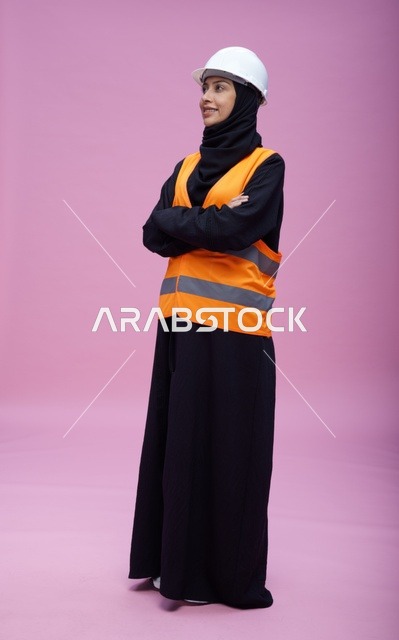 Saudi Female Engineer in Safety Vest and Hard Hat