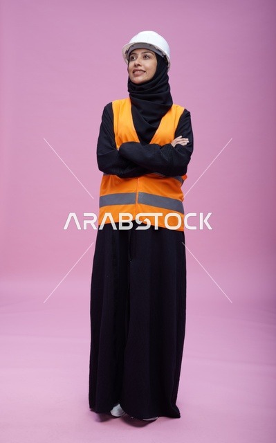 Saudi Female Engineer in Safety Vest and Hard Hat