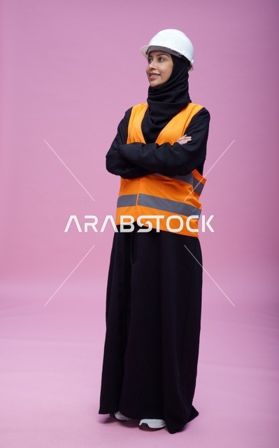 Saudi Female Engineer in Safety Gear and Hard Hat