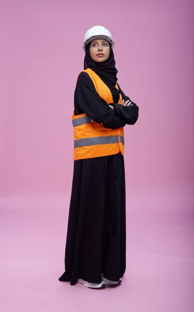 Saudi Female Engineer in Safety Vest and Hard Hat Studio