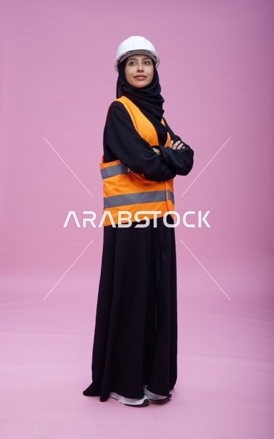 Saudi Female Engineer in Safety Vest and Hard Hat