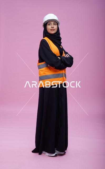 Saudi Female Engineer in Safety Vest and Hard Hat