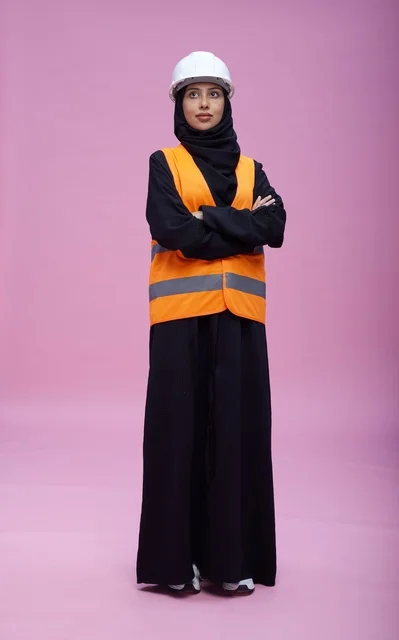 Saudi Female Engineer in Safety Vest and Hard Hat