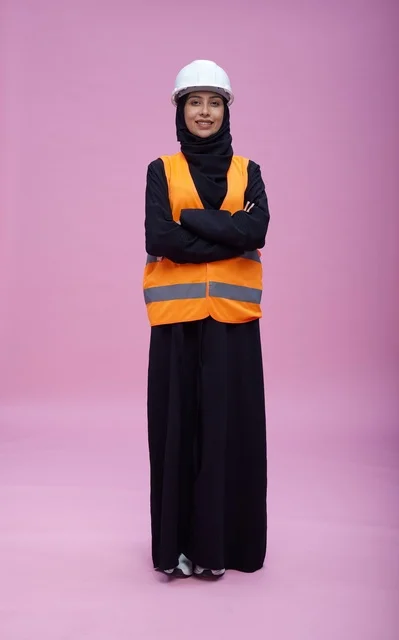 Saudi Female Engineer in Safety Vest and Hard Hat