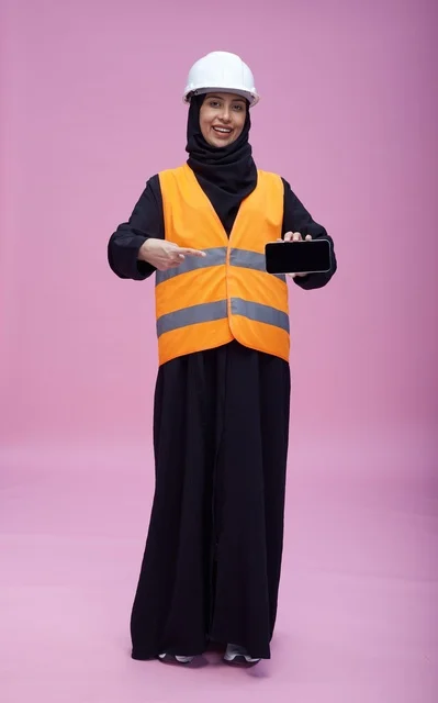 Saudi Female Engineer Showing Blank Smartphone Screen