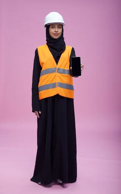 مهندسة سعودية تعرض شاشة هاتف ذكي بخلفية وردية