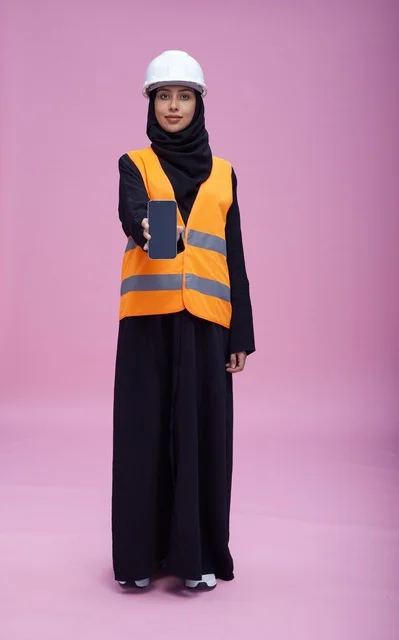 مهندسة سعودية تعرض شاشة هاتف ذكي في استوديو