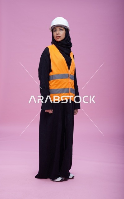 Saudi Female Engineer in Safety Vest and Hard Hat