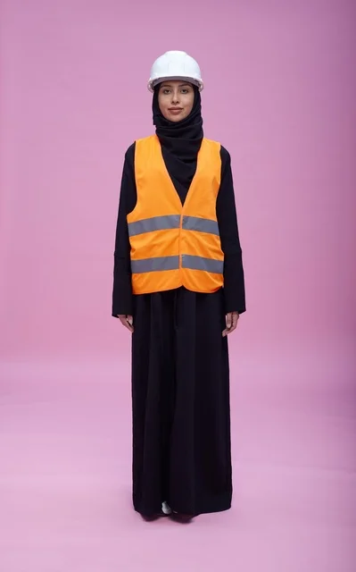 Saudi Female Engineer in Safety Vest and Hard Hat
