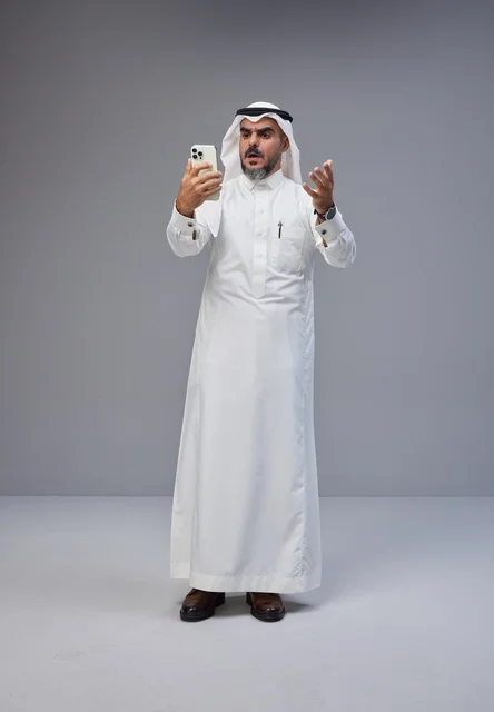 Saudi Man in Traditional Dress with Shocked Expression Saudi Man in Traditional Dress with Shocked Expression