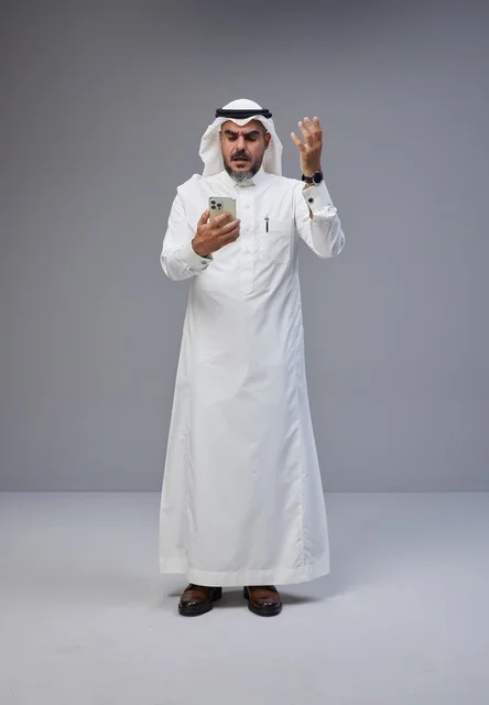 Saudi Man in Traditional Dress with Surprised Expression