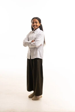 African Girl Standing in White Shirt Studio Full Body