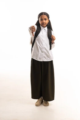 Saudi Schoolgirl with Backpack Giving Thumbs Down
