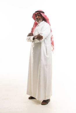 Saudi Man in Traditional Dress on White Background