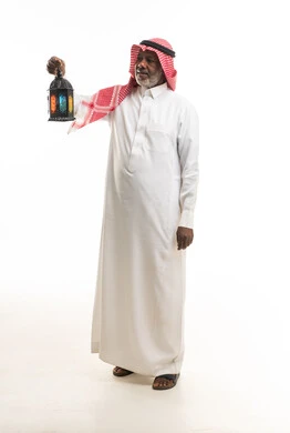 Elderly Saudi Man Holding Traditional Ramadan Lantern
