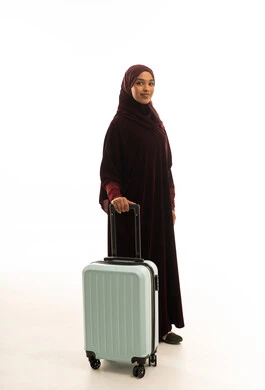 Somali Woman Traveler with Suitcase on White Background