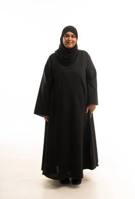 Saudi Woman in Black Abaya on White Background