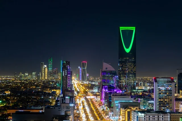 Riyadh Night Skyline and Kingdom Centre Architecture