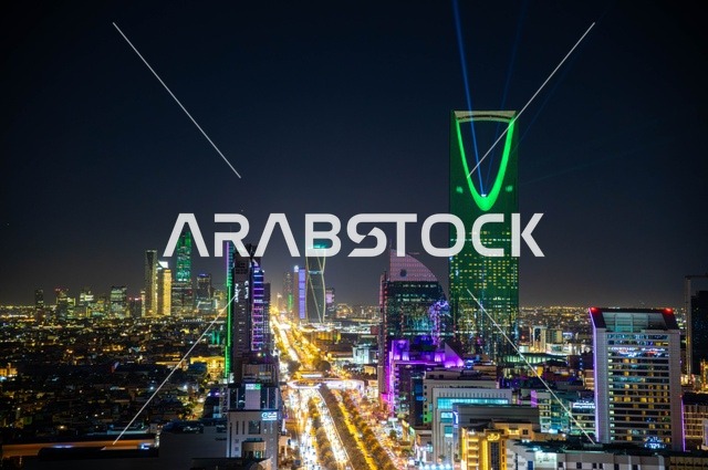 Riyadh Skyline with Kingdom Centre and City Lights at Night