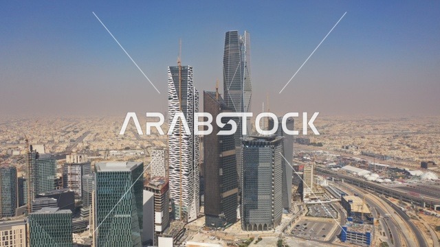 KAFD Skyscrapers and Riyadh City Skyline Aerial