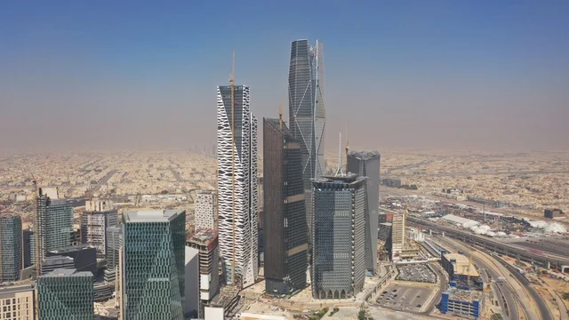 KAFD Skyscrapers and Riyadh City Skyline Aerial