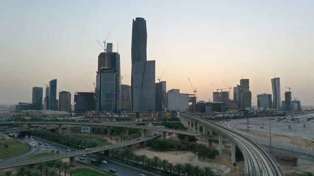 KAFD Riyadh Skyline with Modern Skyscrapers at Sunset